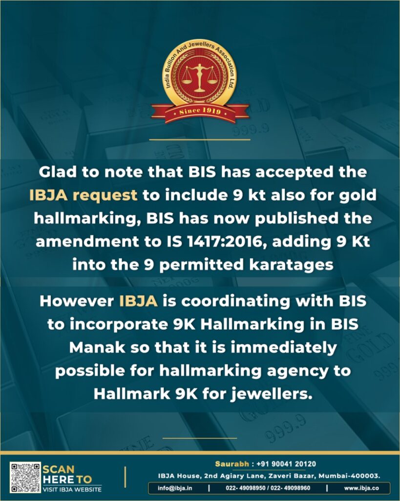 IBJA 9 carat gold jewellery hallmarking