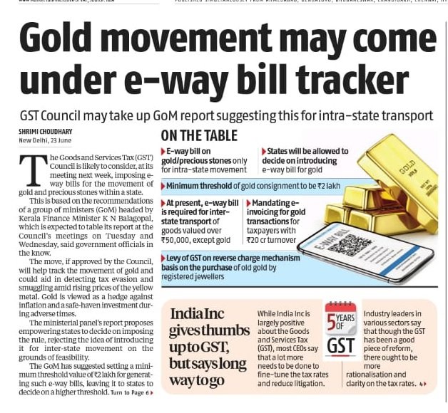 Eway Bill on Gold Transport Business Standard News