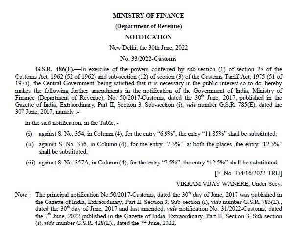 gold import duty 2022 notification